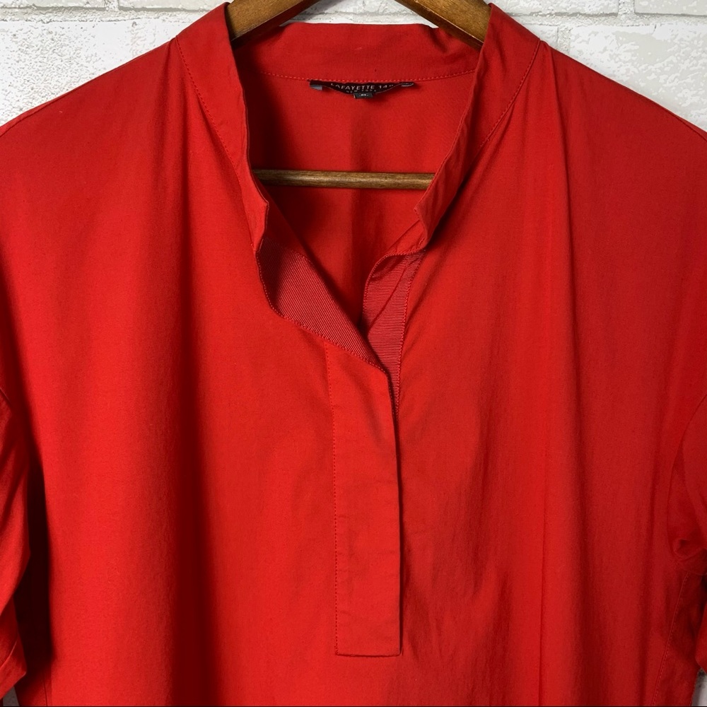 148 Lafayette red orange tunic split neck